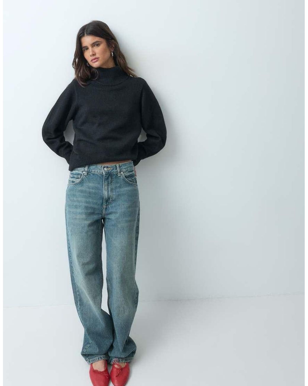 ASOS Blue Waisted High Neck Jumper With Wool