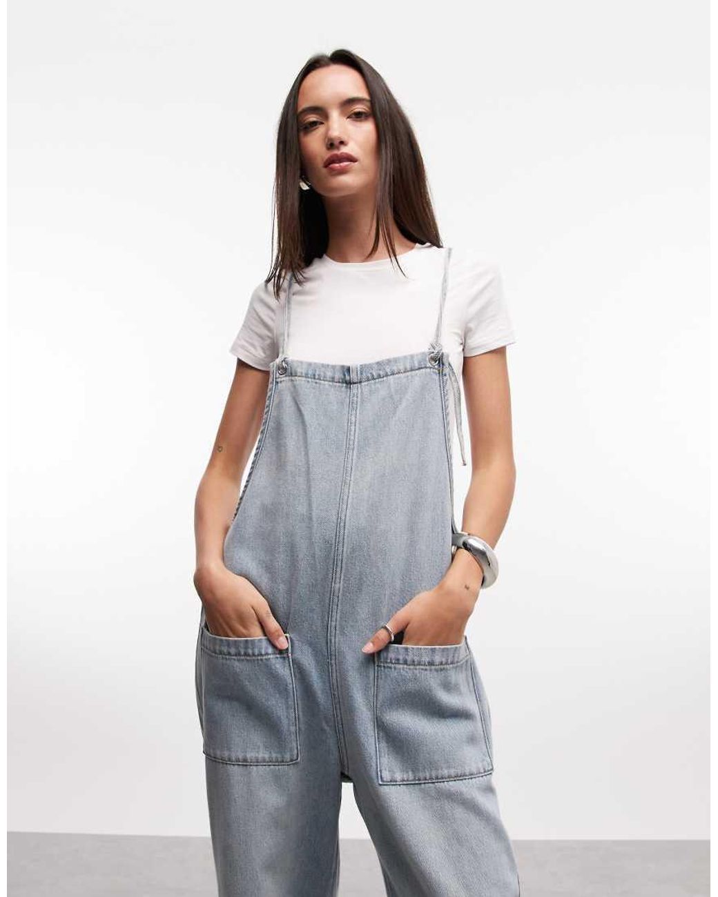 Monki Denim Jumpsuit Met Wijde Pijpen in het Blue