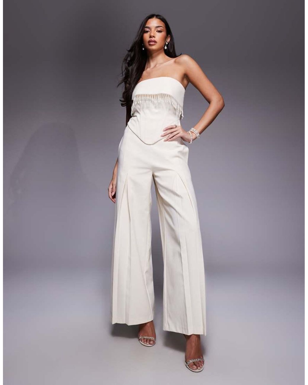 ASOS Gray Pearl Trim Sculpted Linen Corset Top