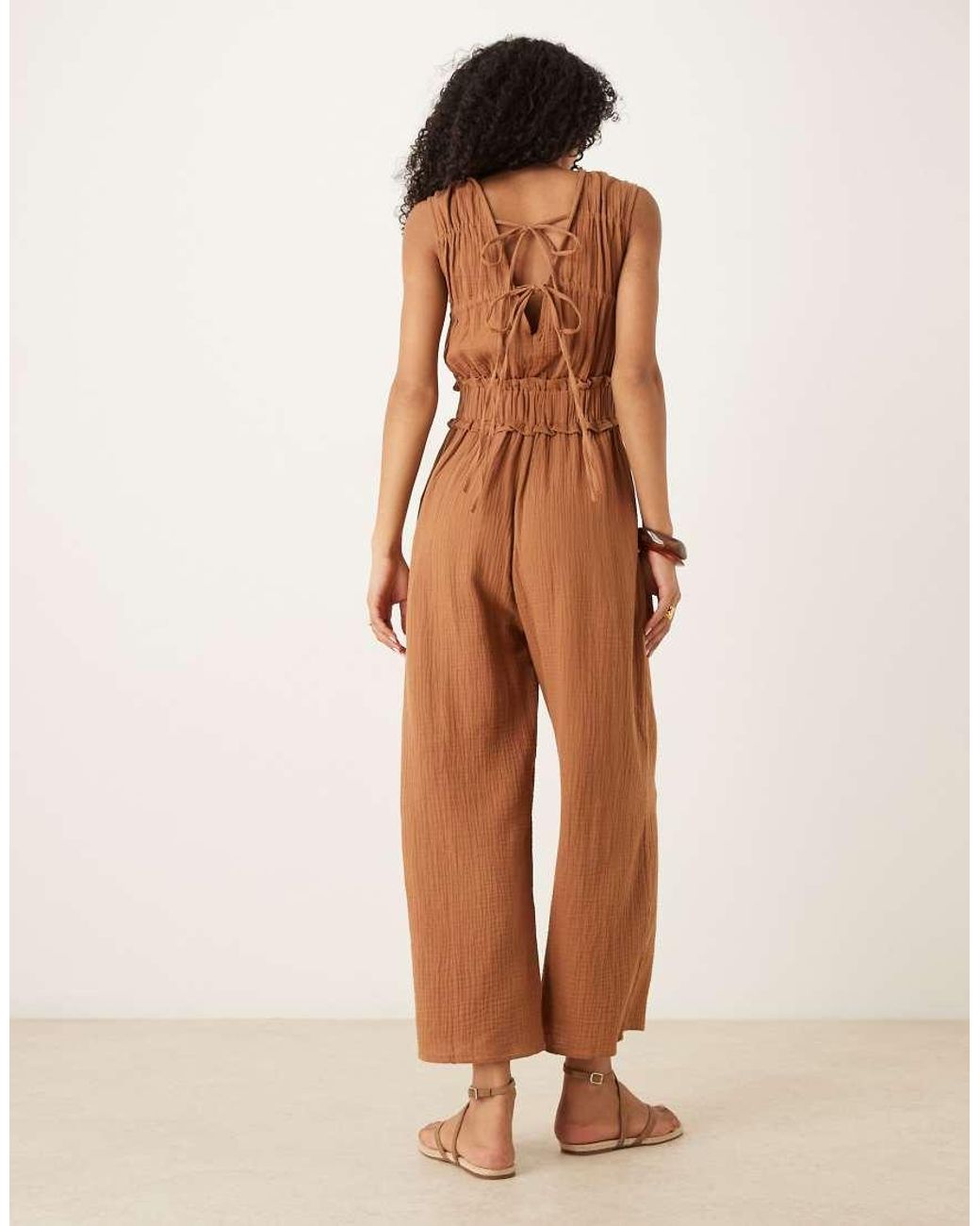 ASOS Natural Double Cloth Gathered Bust Jumpsuit