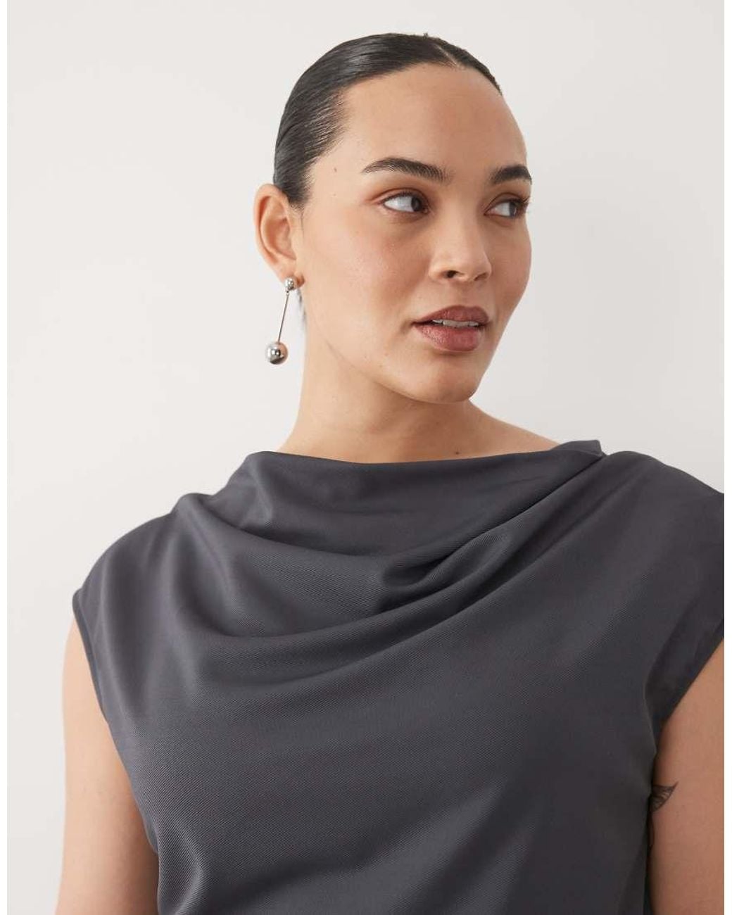 ASOS Gray Asos Design Curve Co-ord Slinky Twill Drapey Top