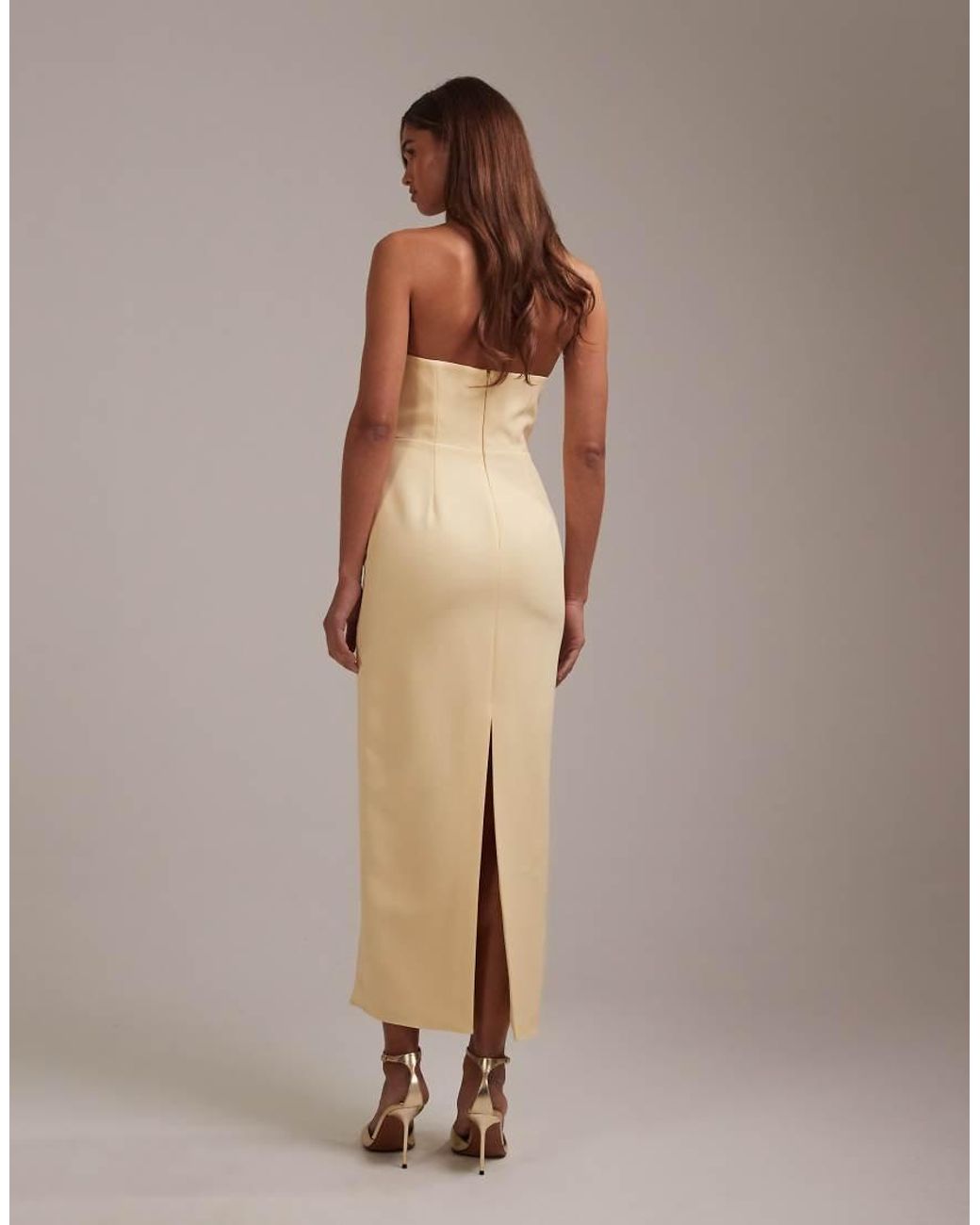 ASOS Brown Bridesmaids Structured Crepe Bandeau Dress With High Curved Neckline