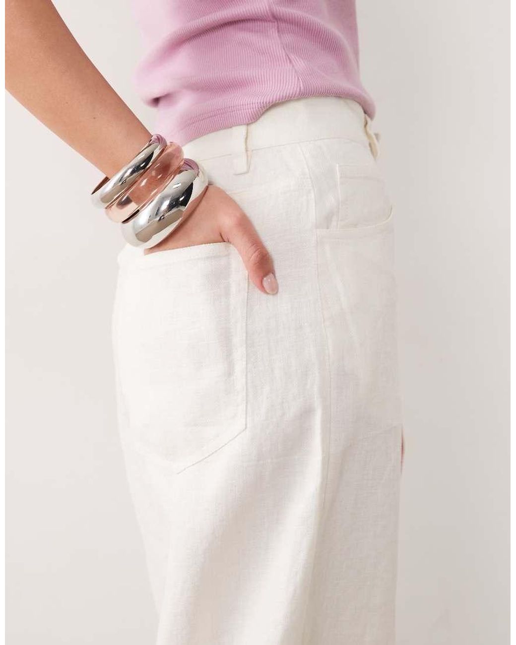 ARKET Natural Linen Mix Wide Leg Trouser