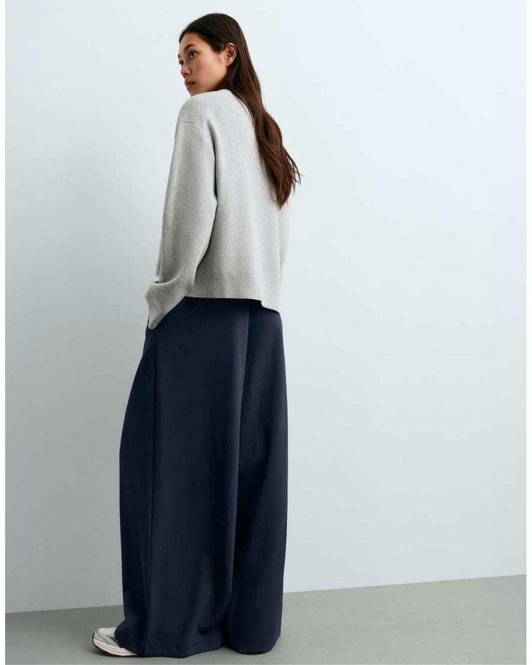 Oysho Blue Wide Leg Piqué Cotton Trousers