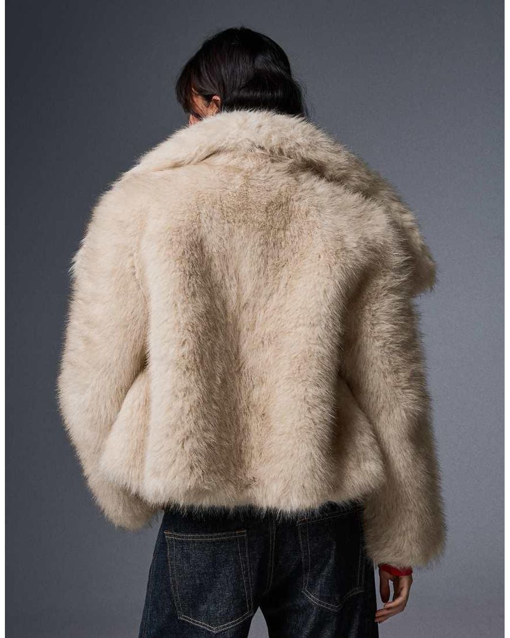 Bershka Black Furry Jacket With Lapel