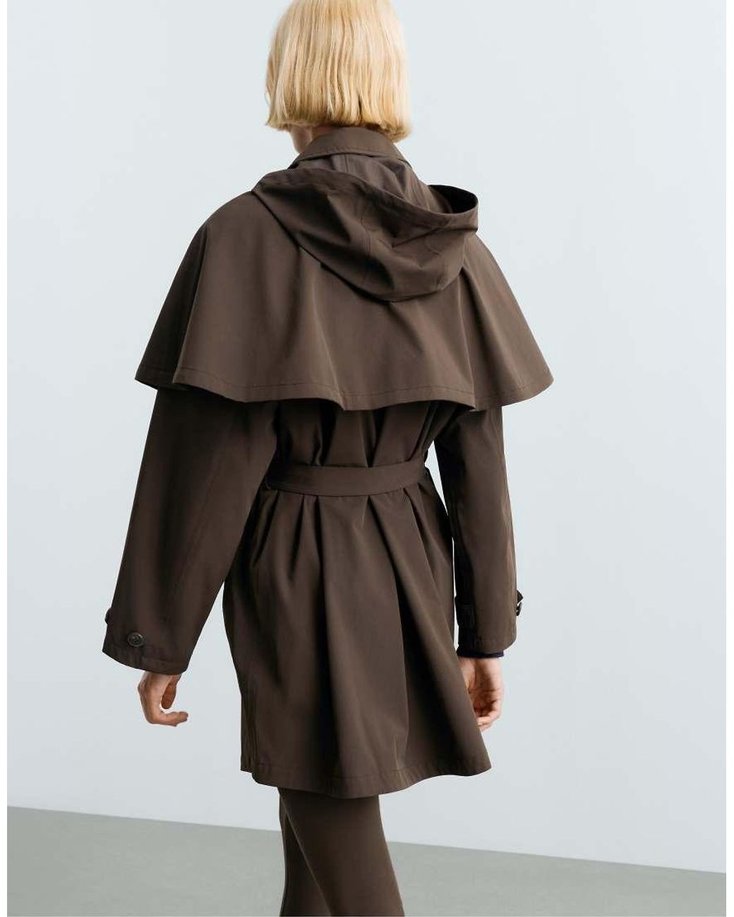 Oysho Brown Extra Lightweight 10K Waterproof Long Cape Jacket