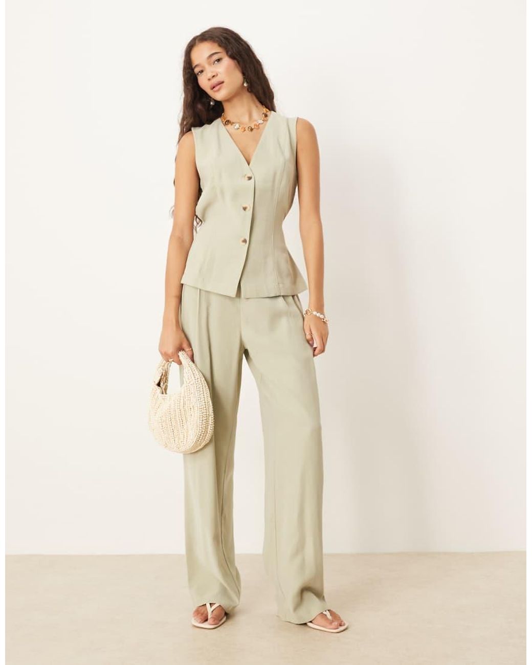 Vila Natural Tie Waist Tailored Waistcoat Co-ord