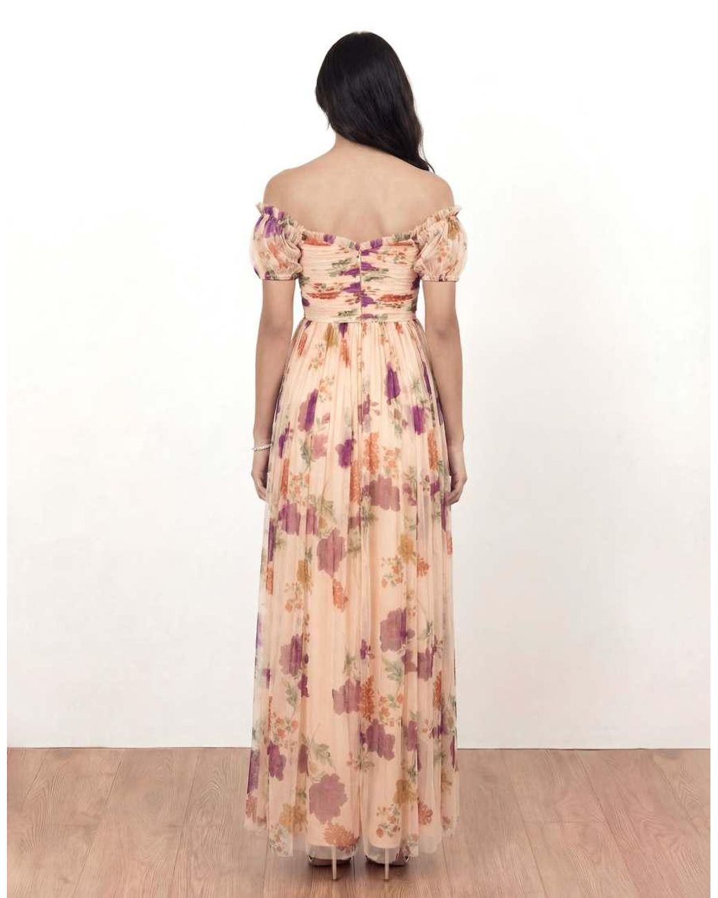 ANAYA Natural Floral Bardot Maxi Dress