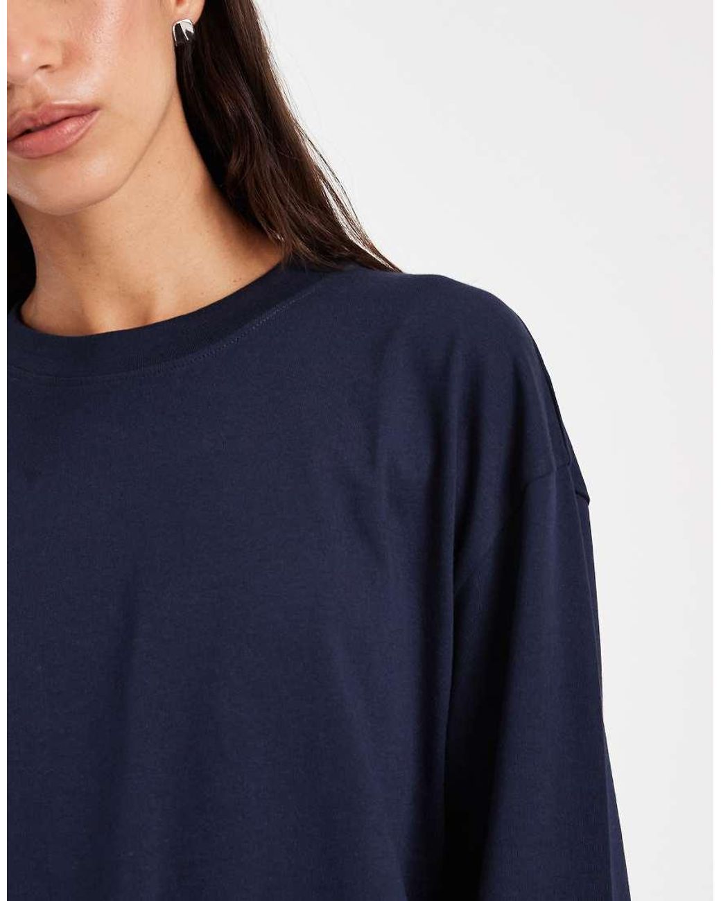 ASOS Blue Long Sleeve Boxy Cropped T-Shirt