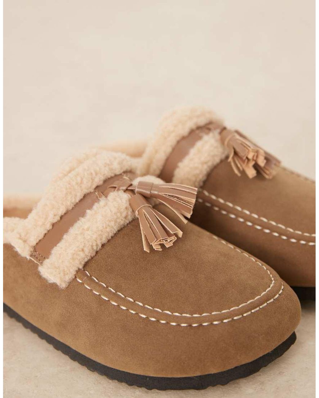 Glamorous Natural Fluffy Slip On Mules