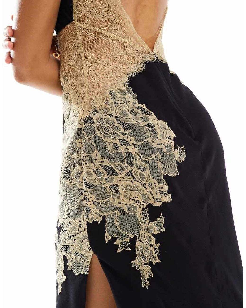 ASOS Chiffon Lace Applique Maxi Dress With Bias Cut Skirt in Black Lyst UK