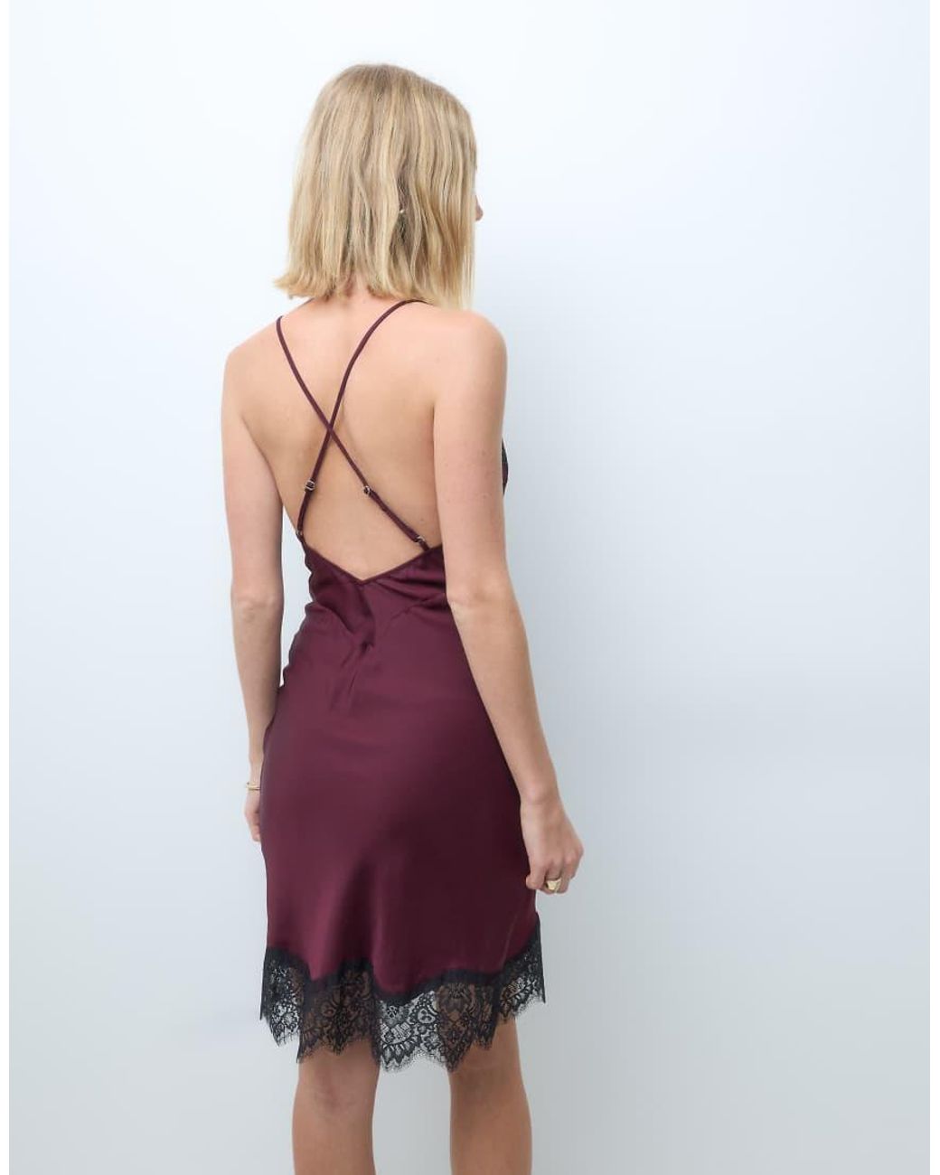 & Other Stories Purple Lace Trim Satin Mini Dress