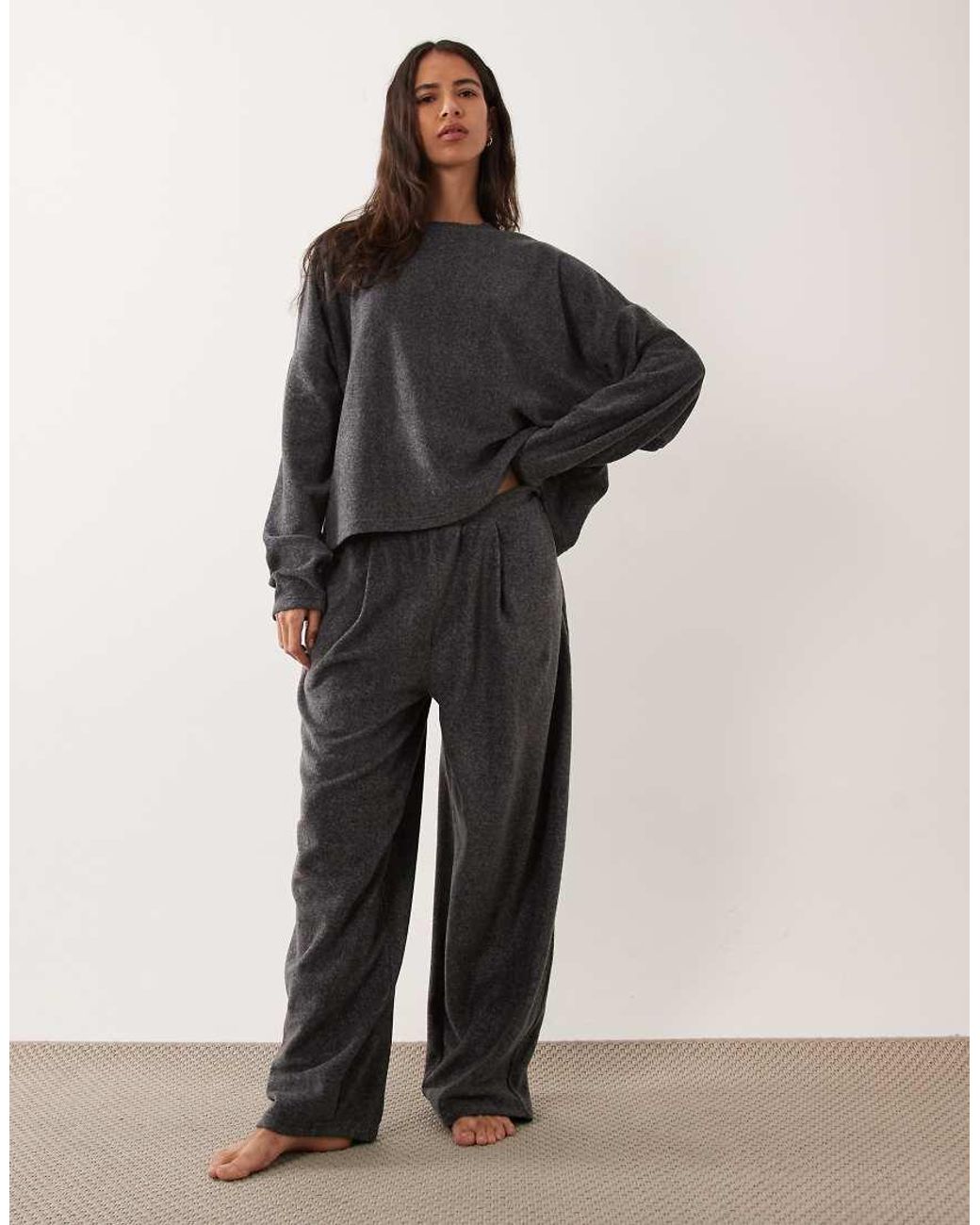 ASOS Black Lounge Mix & Match Lightweight Fleece Long Sleeve Slouch Top