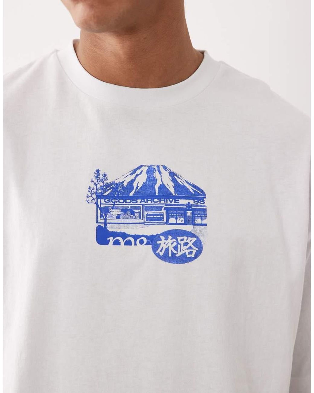 ASOS Blue Oversized T-shirt With Mountain Graphic for men