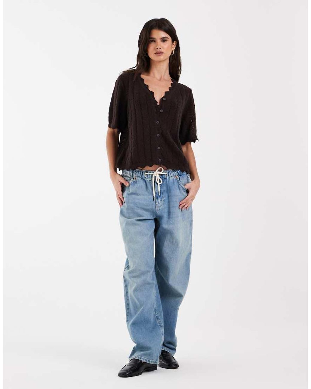 Pieces Black Frill Trim Short Sleeve Knitted Cardigan