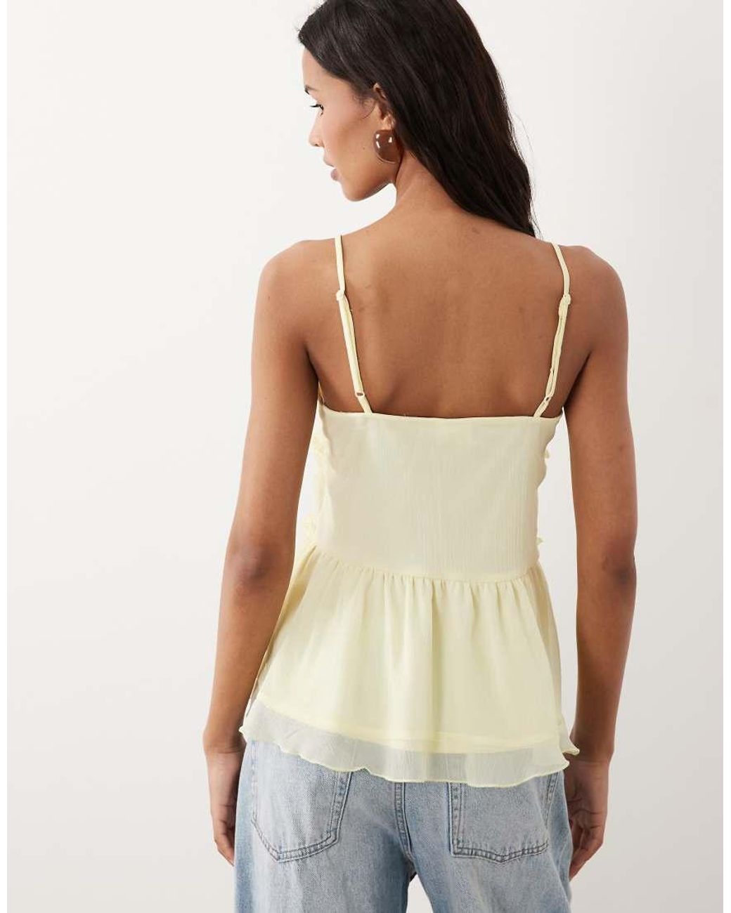 Vila Natural Tie Front Cami Top With Frill Trim