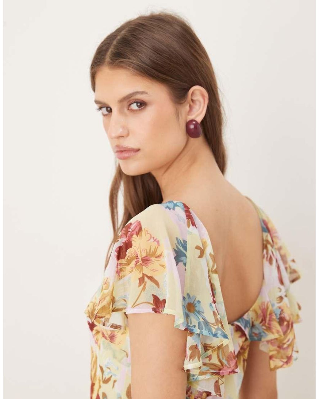 ASOS Natural Ruffle Sleeve Scoop Bias Maxi Dress