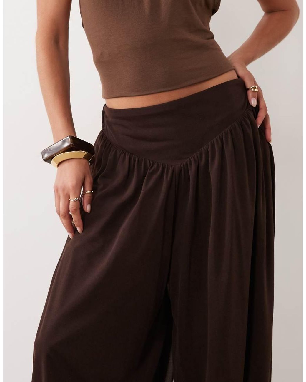 ASOS Brown Cropped Soft Balloon Pants With Deep Waistband