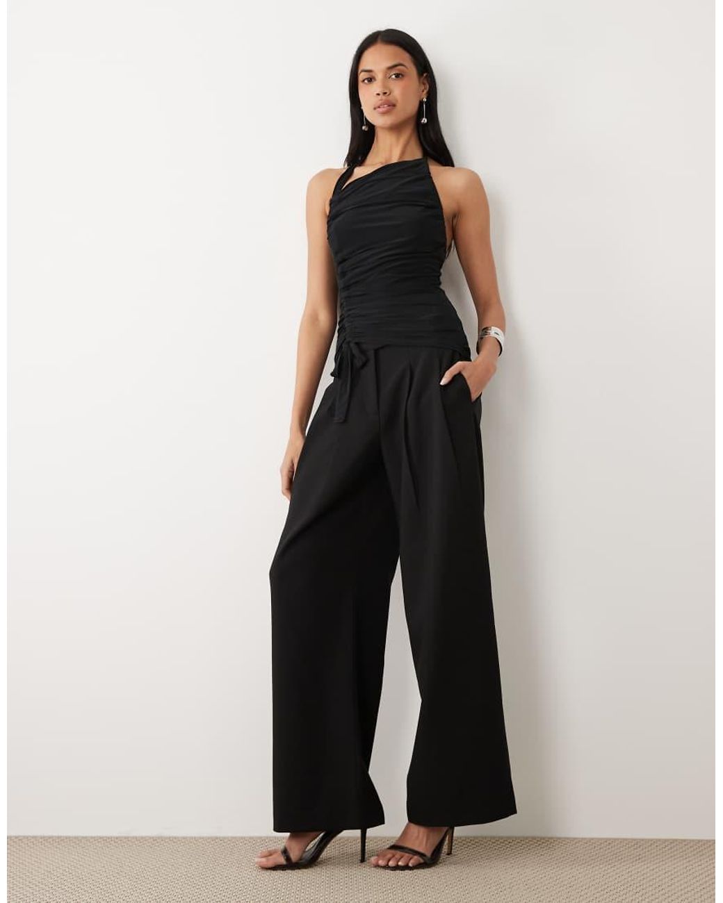 ASOS Black Slinky Ruched Halter Top