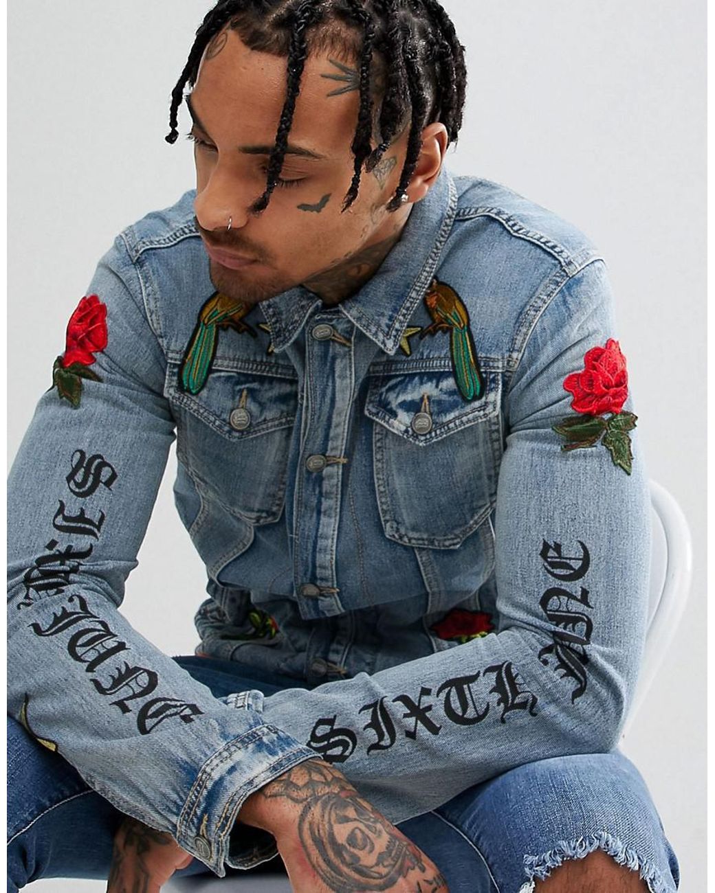 Blue jean jacket with roses 2025
