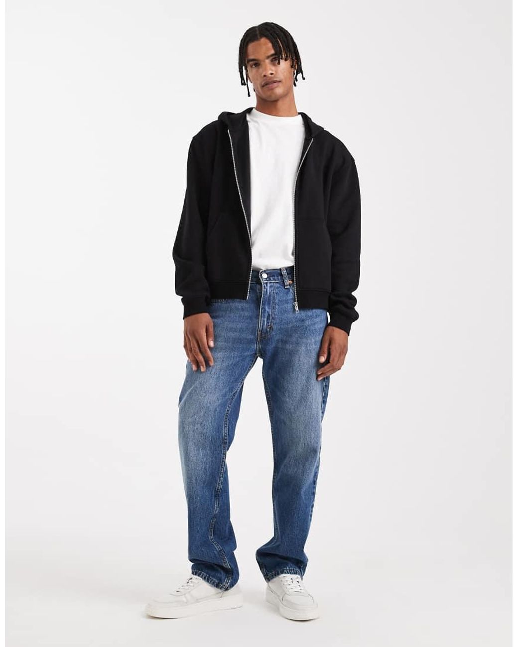 ASOS Black Essentials Boxy Relaxed Zip Through Hoodie for men