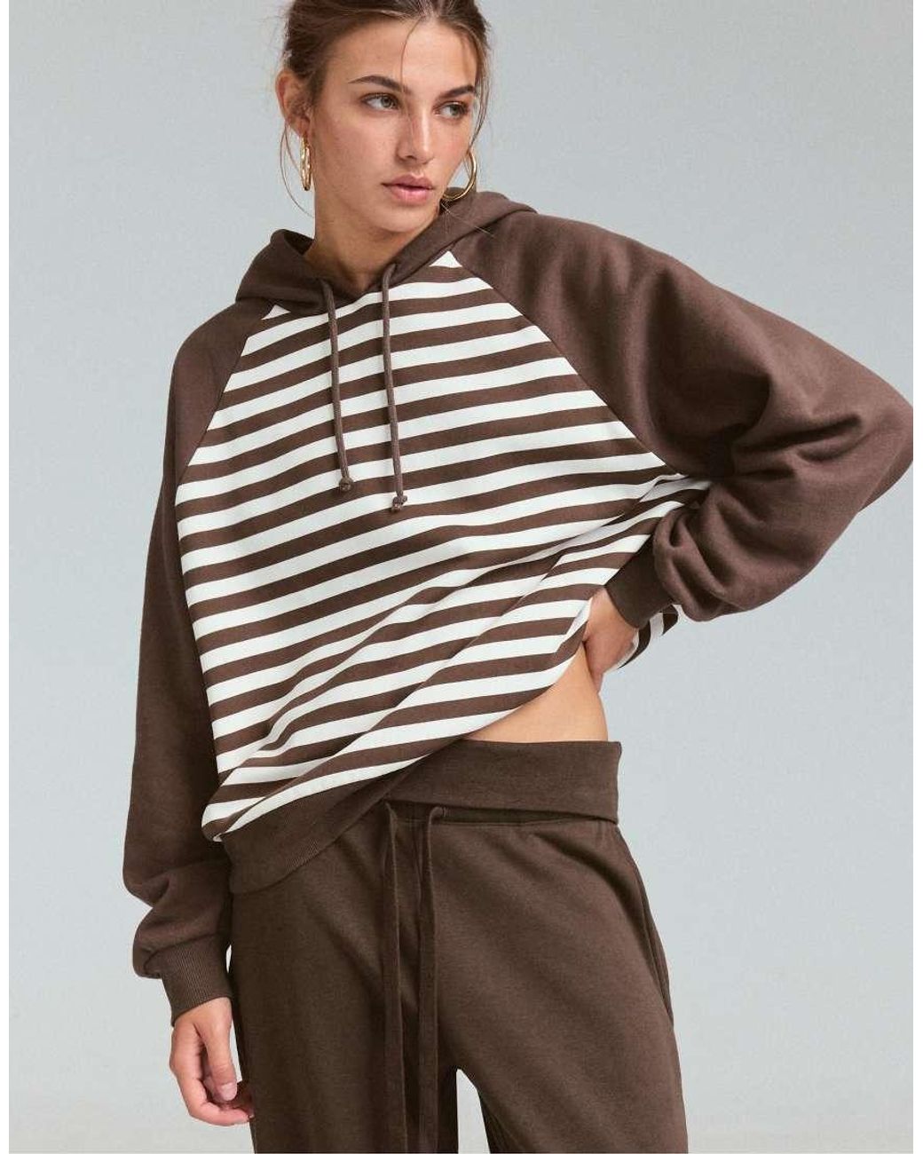 Stradivarius Brown Striped Hoodie