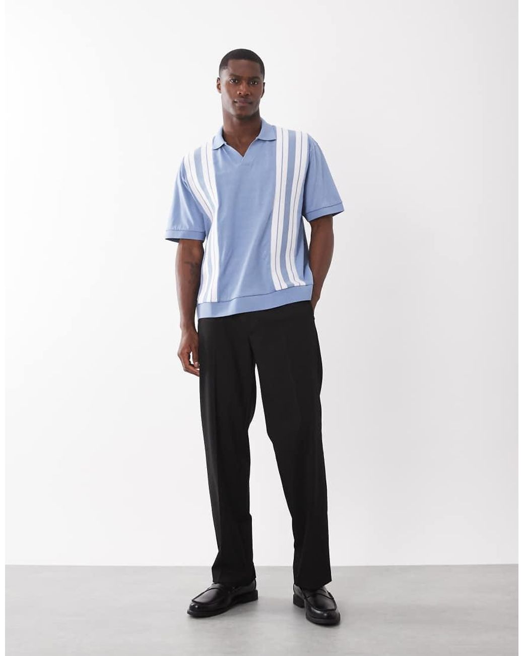 ASOS Blue Heavyweight Relaxed Boxy Oversized Polo With Panel Detail for men
