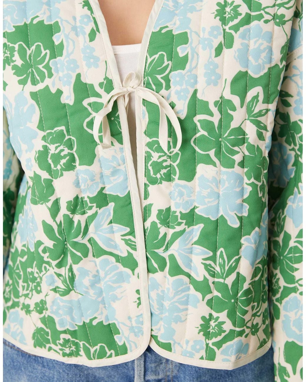 Vila Green Tie Front Quilted Jacket