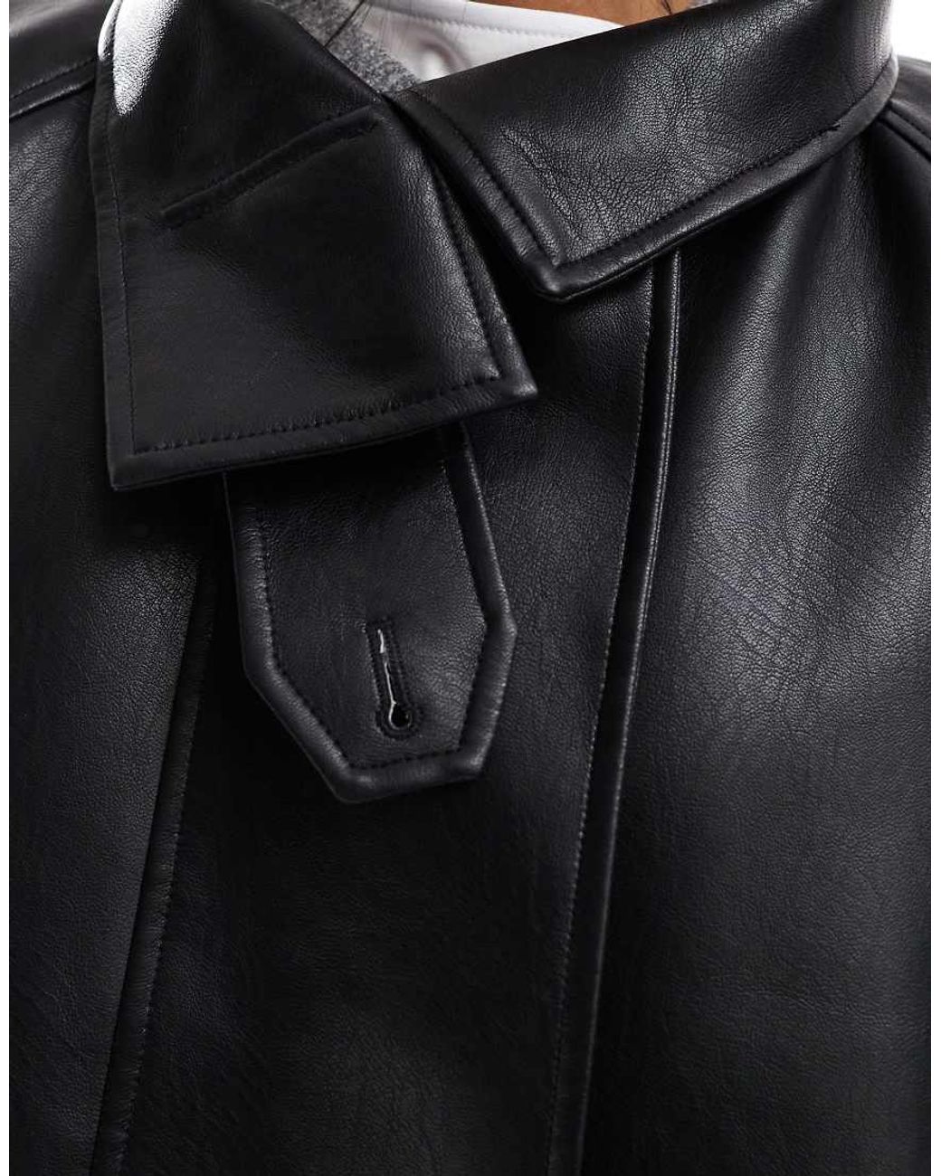ASOS Black Leather Look Cape Detail Trench