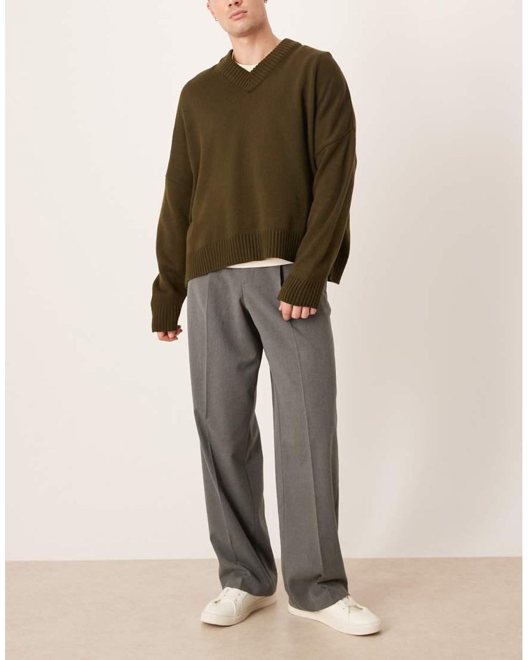 ASOS Gray Smart Pleated Wide Leg Flannel Trousers for men