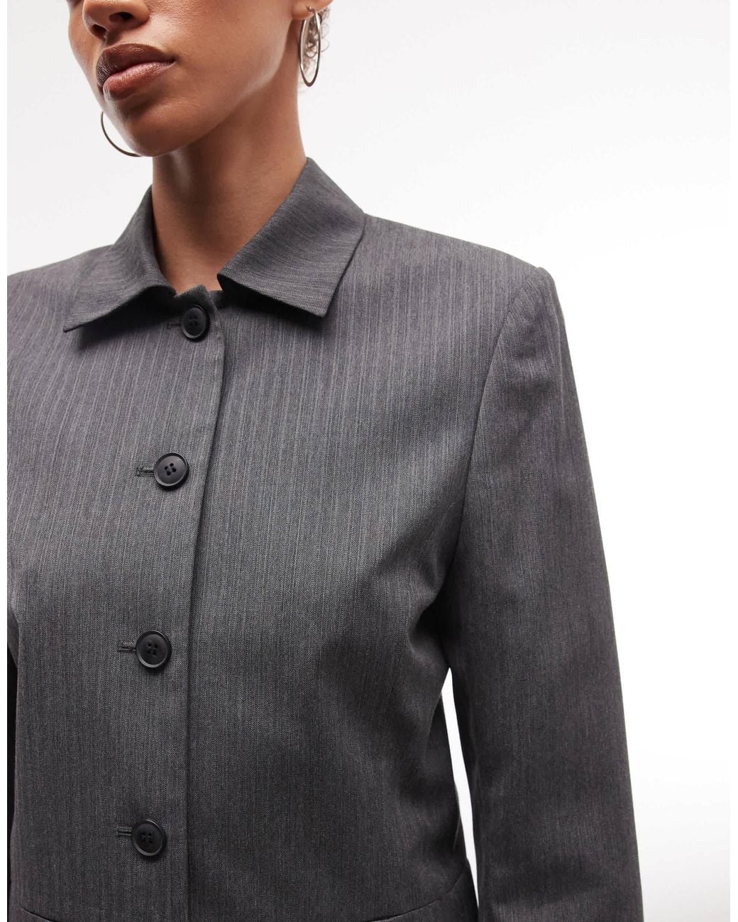 Weekday Gray Fitted Linen Look Button Up Jacket