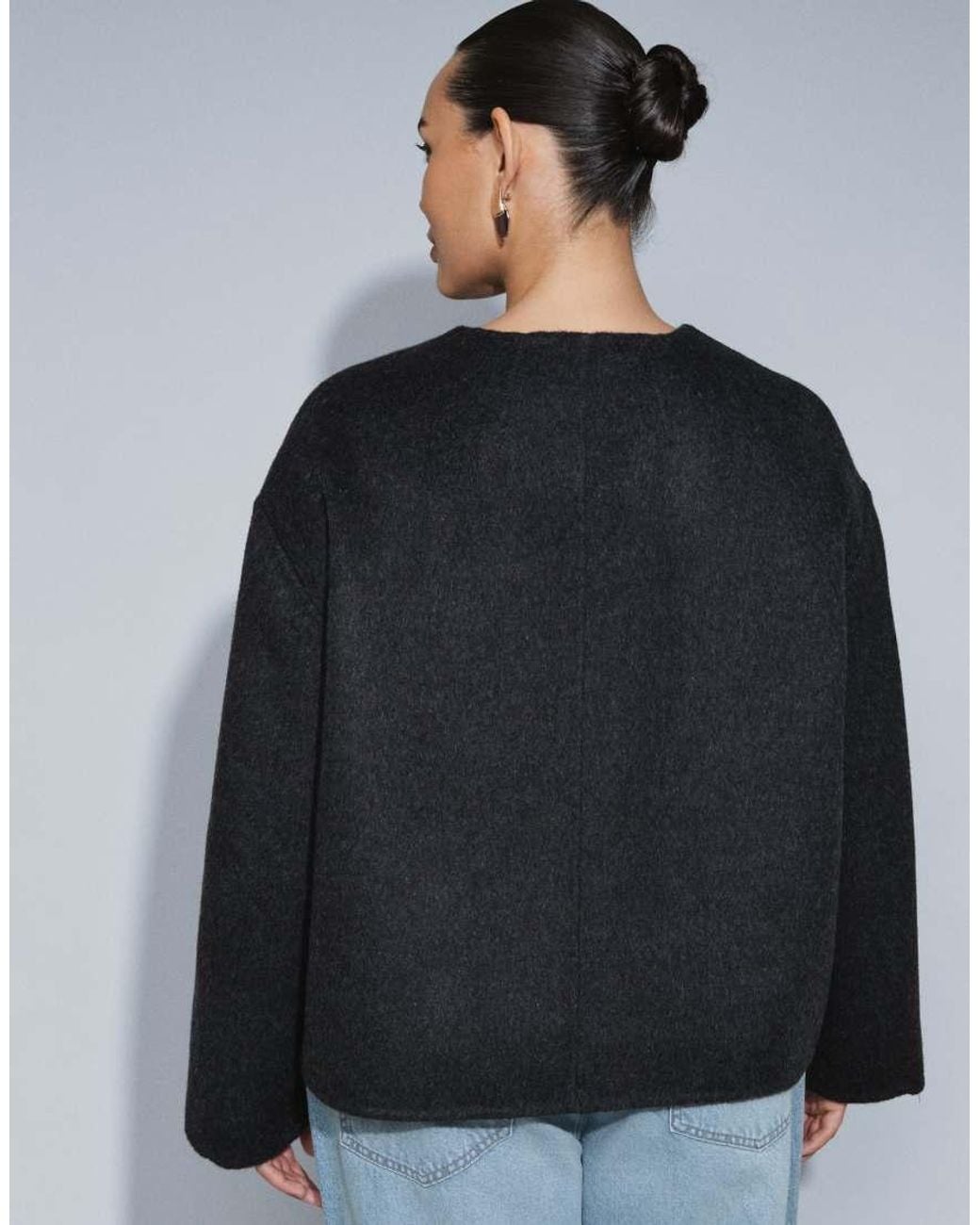 ASOS Black Wool Blend Collarless Jacket With Frog Closure Trim