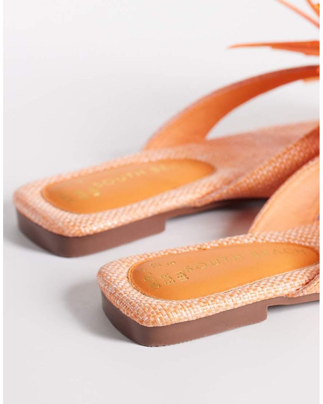 South Beach Orange Thongs With Flower Detail