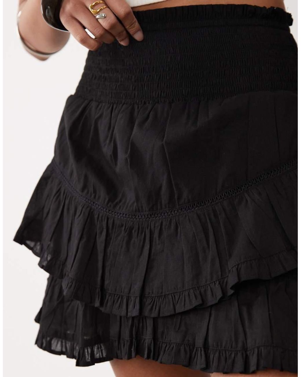 Brave Soul Black Tiered Mini Skirt With Shirred Waistband