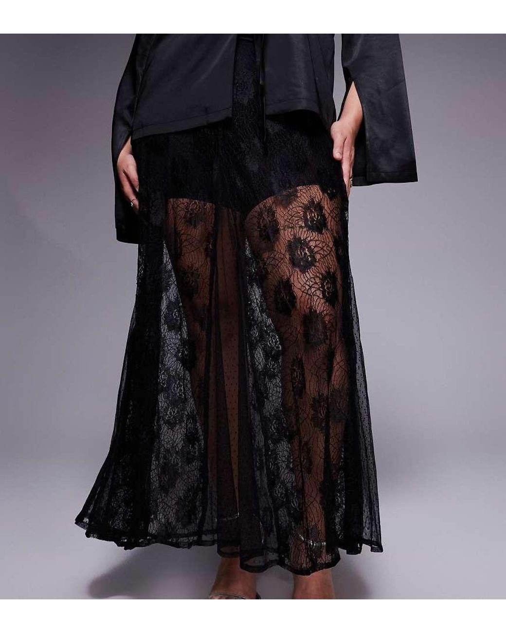 ASOS Asos Design Curve Sheer Godet Lace Mix Maxi Skirt in Black | Lyst UK