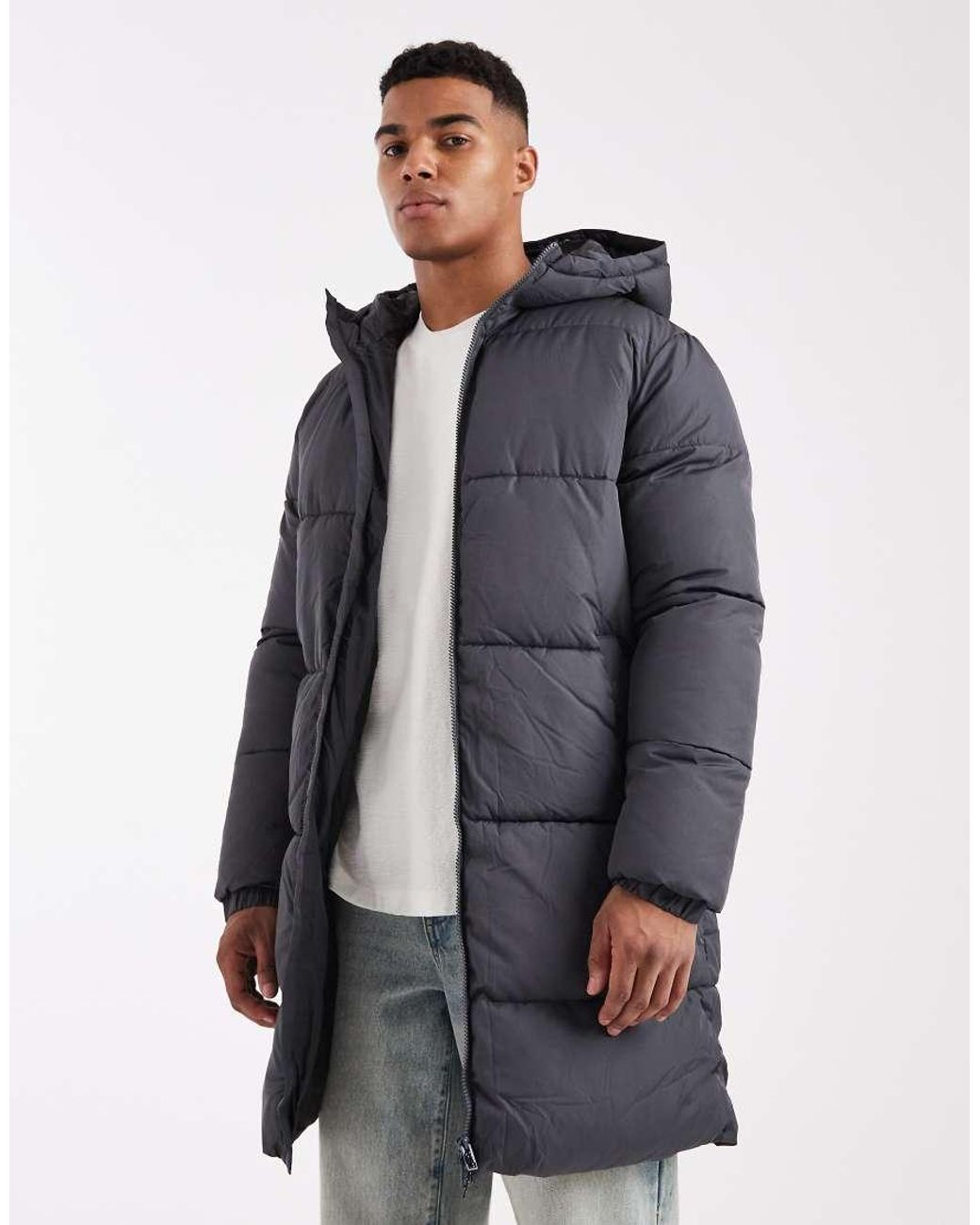 JJ Rebel Gray Longline Padded Coat for men