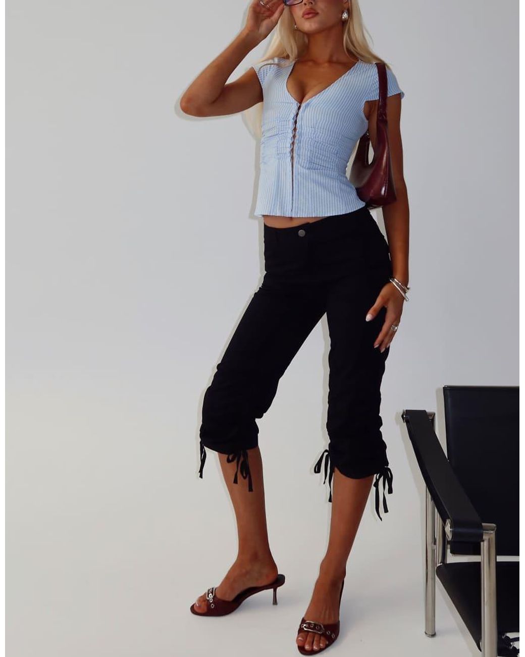 Princess Polly Blue Indulgence Cotton Blend Hook & Eye Front Plunge Corset Top