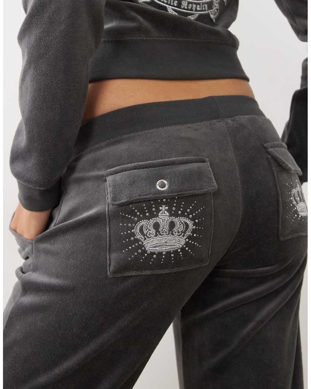 Juicy Couture Black Caisa Regal Logo Rebelle Ultra Low Rise Velour jogger