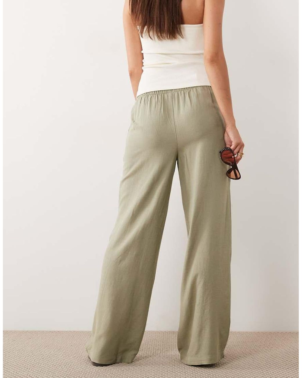 Jdy Natural Wide Leg Linen Mix Trouser
