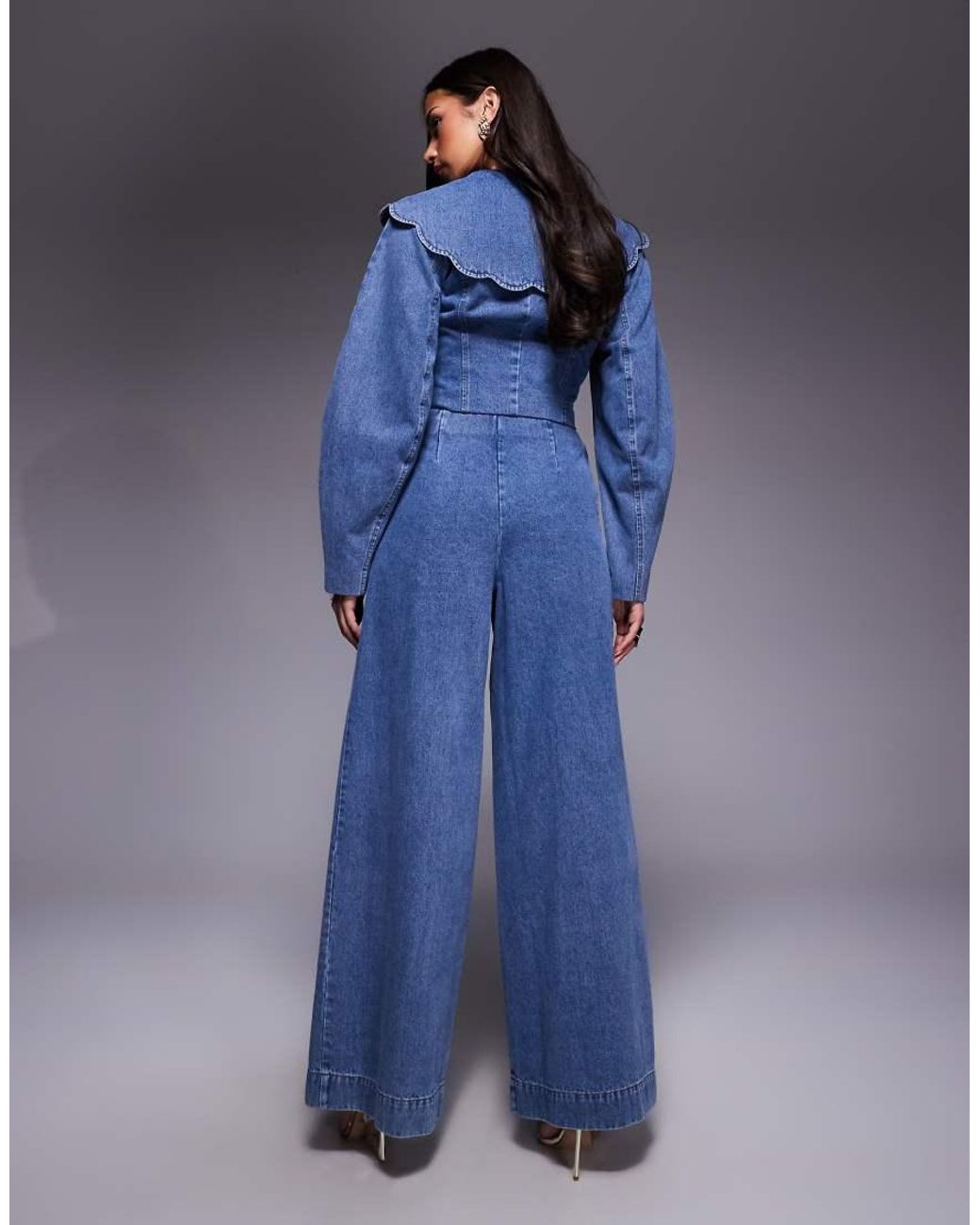 ASOS Blue Co-ord Wide Leg Denim Jeans With Corset Detail