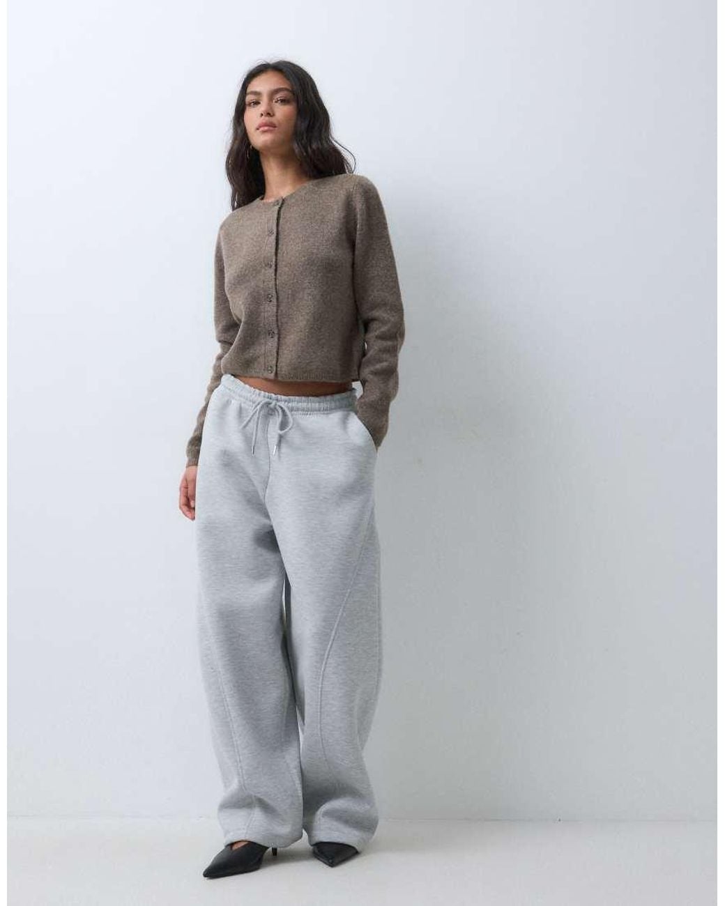 Jdy Gray Crew Neck Cardigan With Wool