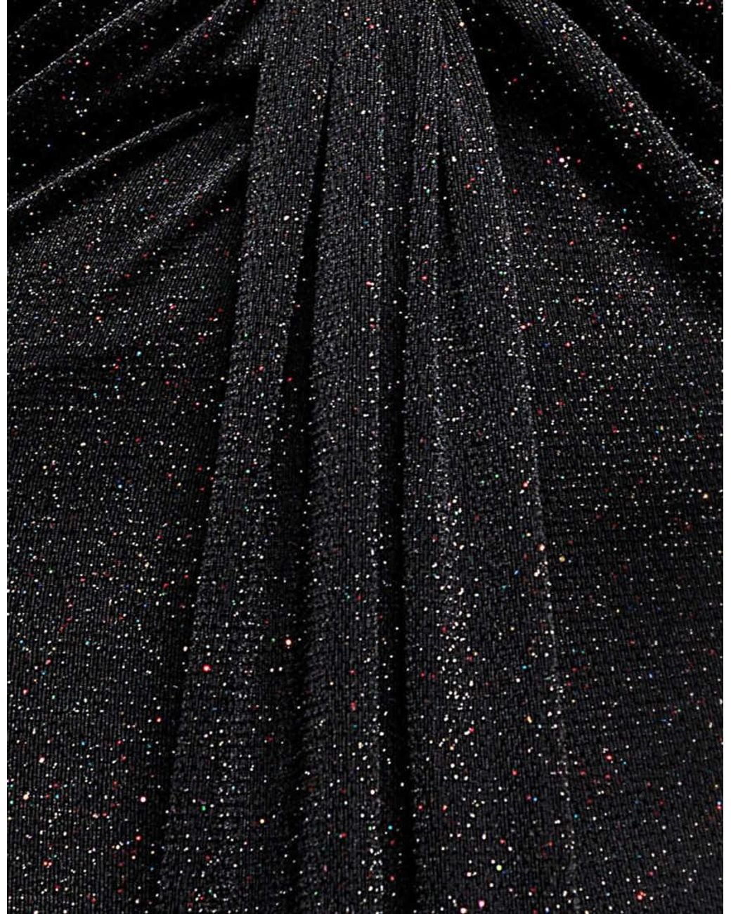Goddiva Gray Plunge Neck Long Sleeve Front Draped Sparkling Maxi Dress