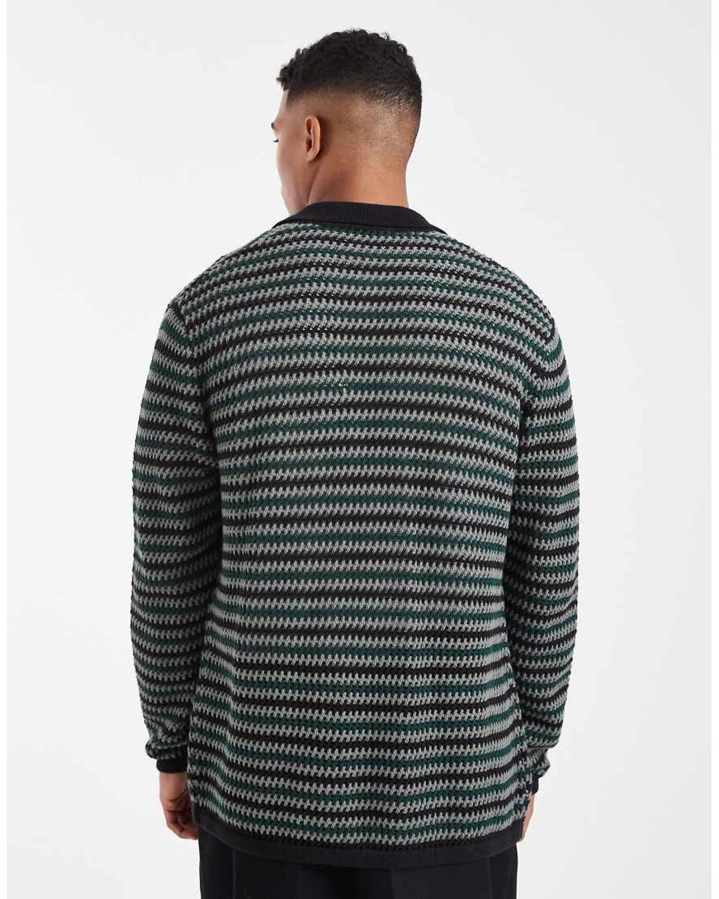 Only & Sons Black Zip Through Crochet Knit With Pocket for men