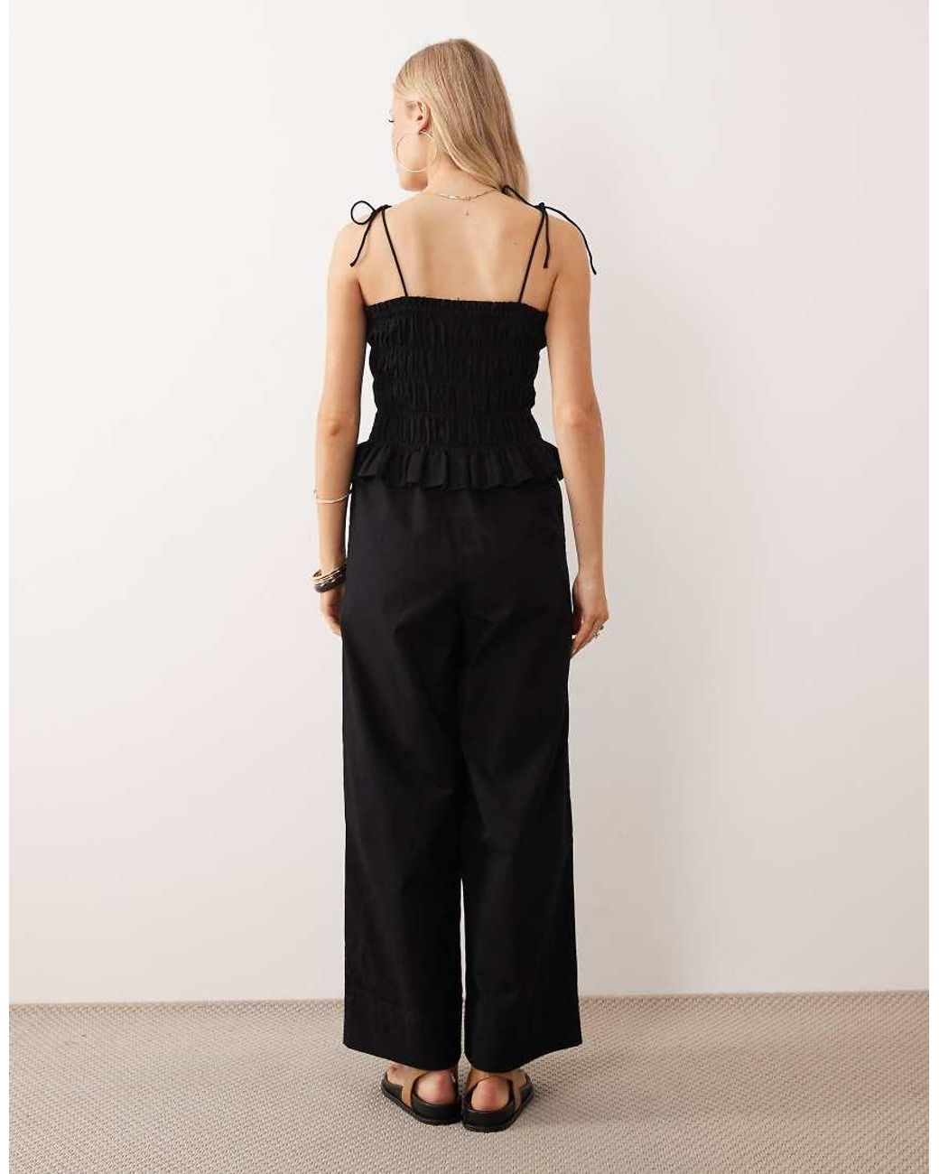ASOS Black Shirred Peplum Jumpsuit