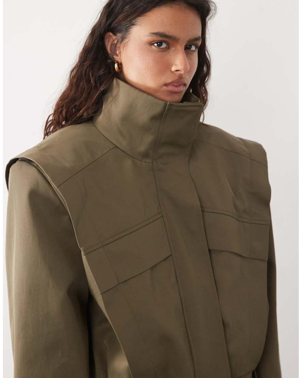 ASOS Brown Funnel Neck Belted Hem 80s Sport Jacket