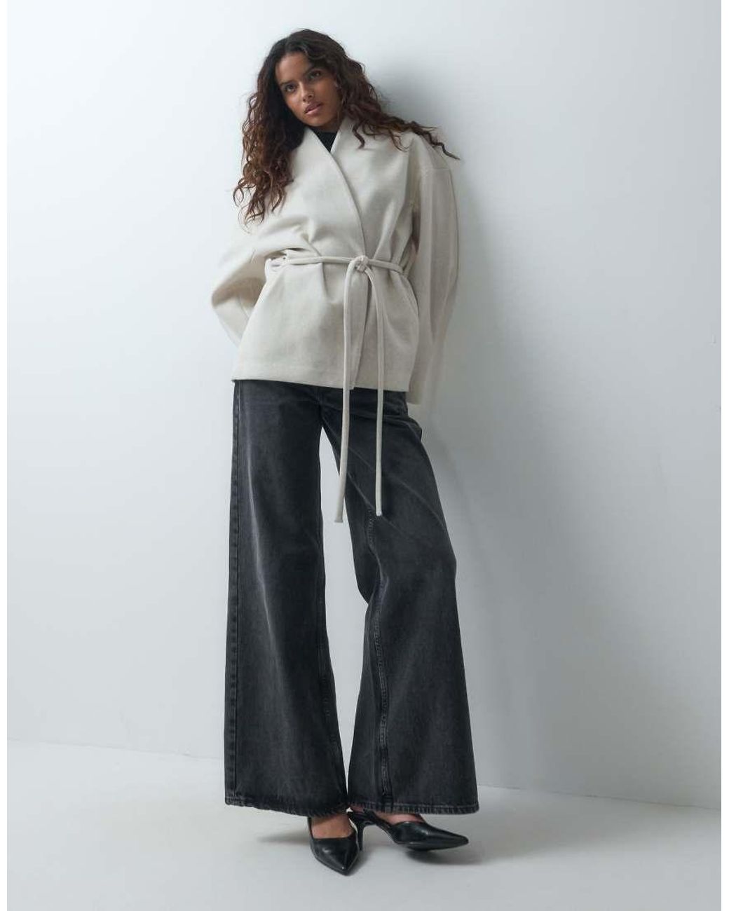 Aware White Wrap Front Tie Detail Short Jacket