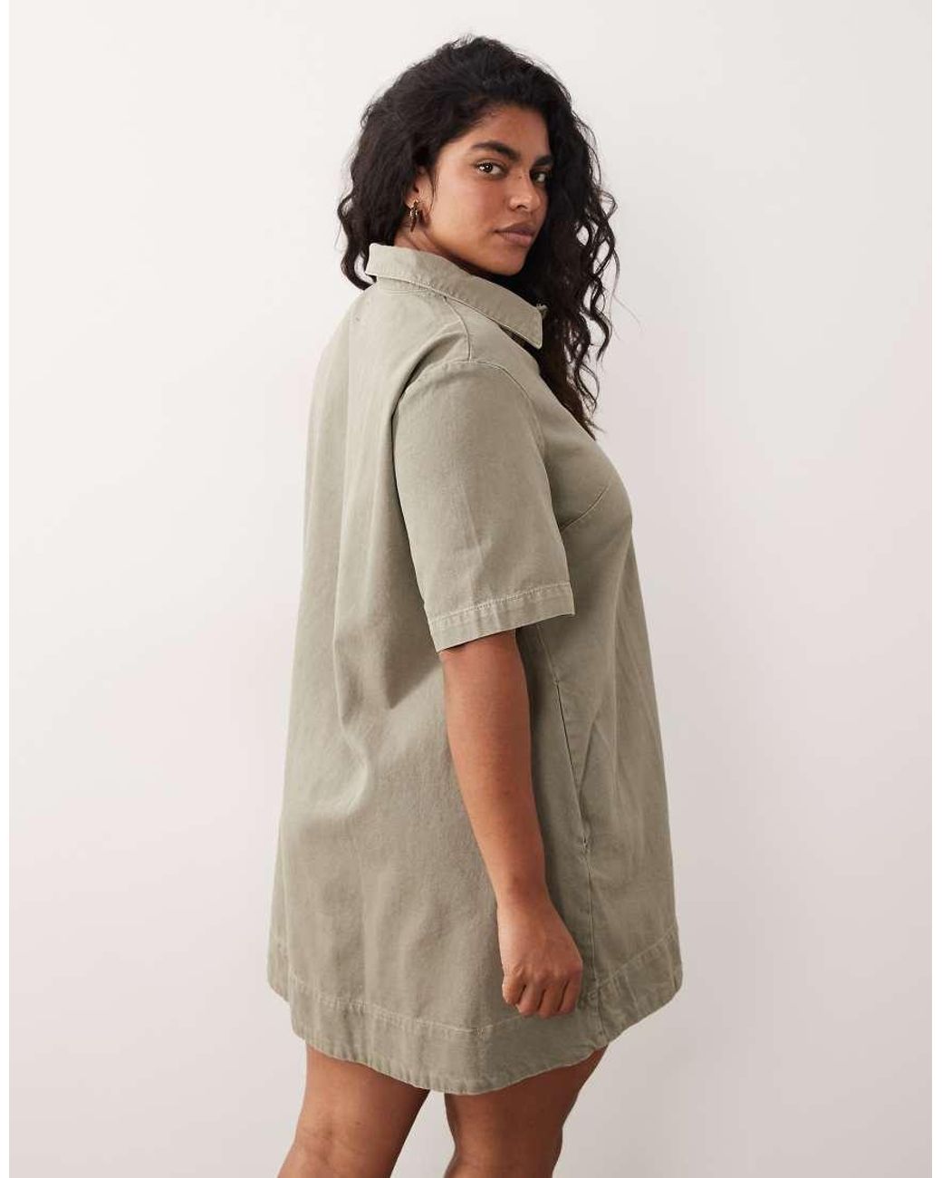 ASOS Brown Asos Design Curve Denim Trapeze Polo Dress
