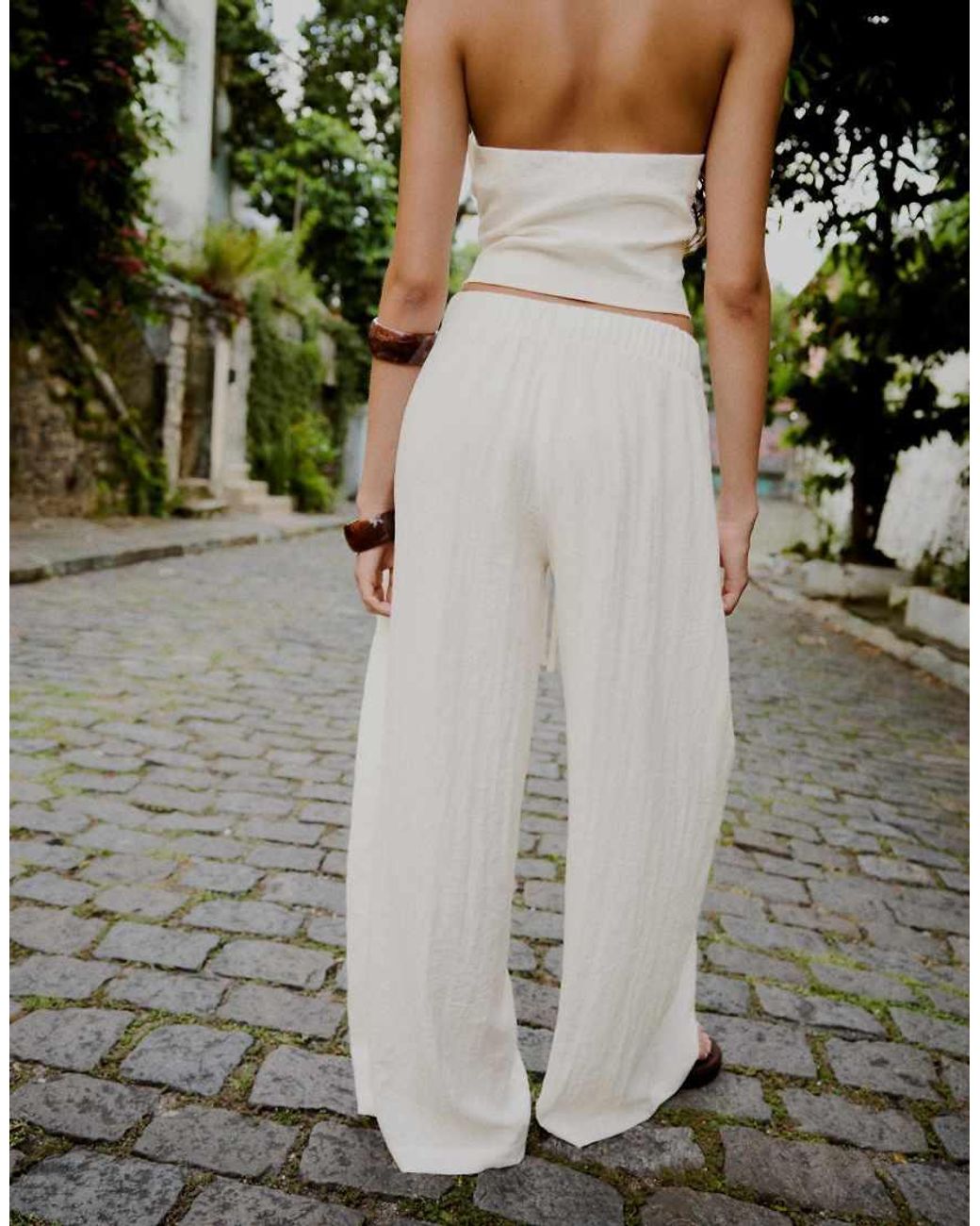 Bershka Gray Wide-leg Rustic Pleated Trousers
