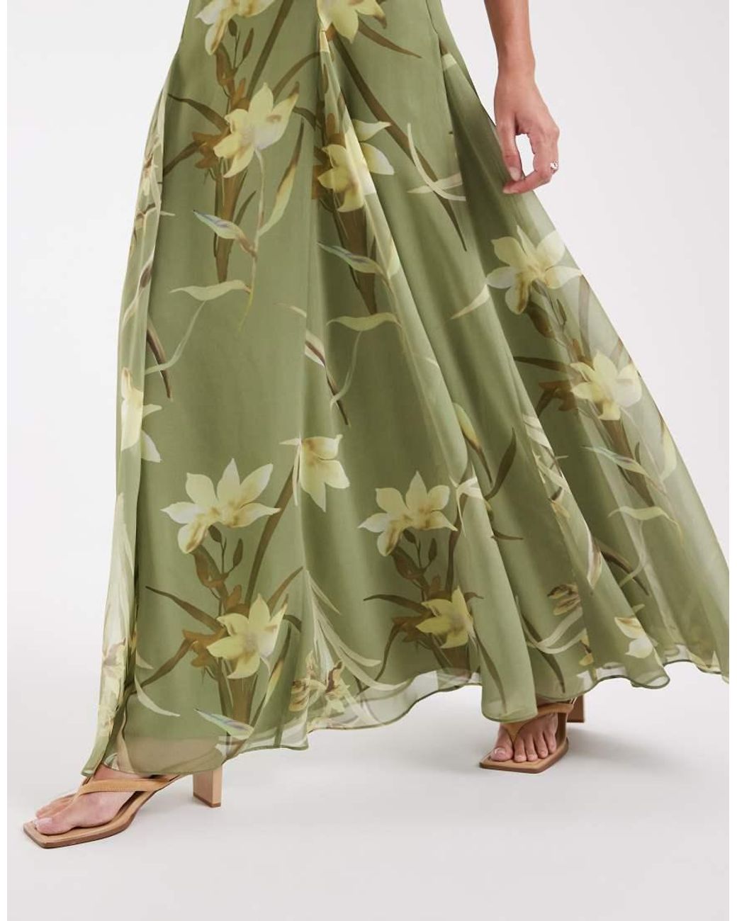 ASOS Green Chiffon Strappy Maxi Dress With Deep Godets