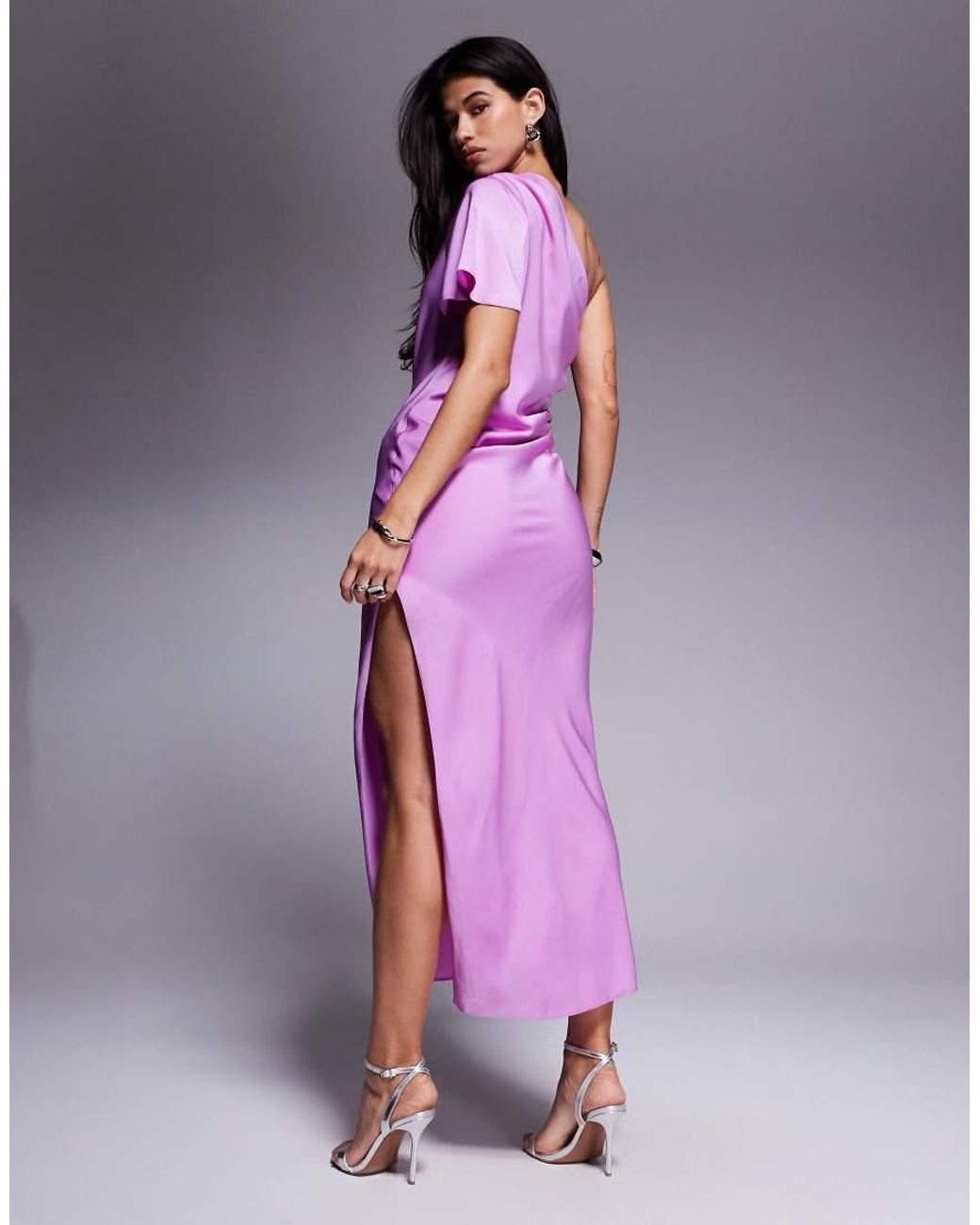 strapless open back dress Utterly Obsessed Purple Drape Front One Sleeve Mini Dress main image 1